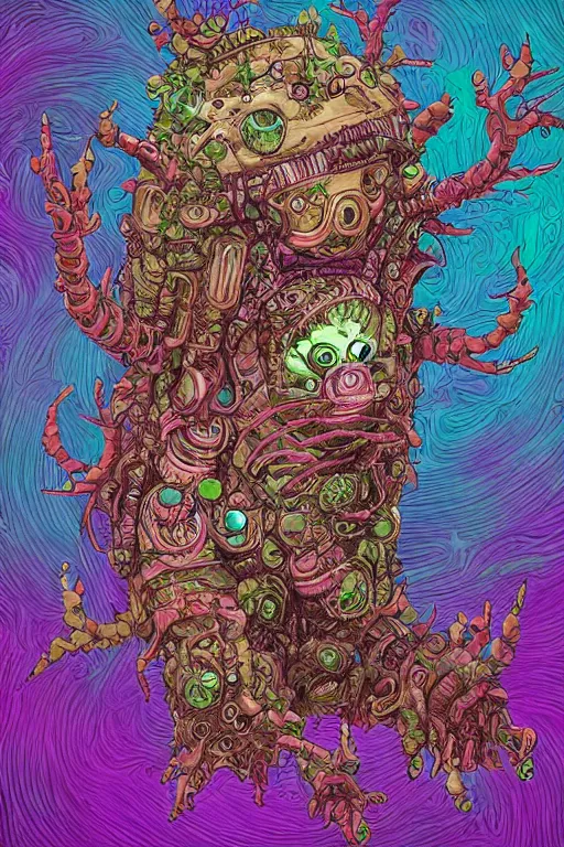 Image similar to creature sushi roots cactus elemental flush of force nature micro world fluo light deepdream a wild amazing steampunk baroque ancient alien creature, intricate detail, colorful digital painting that looks like it is from borderlands and by feng zhu and loish and laurie greasley, victo ngai, andreas rocha, john harris