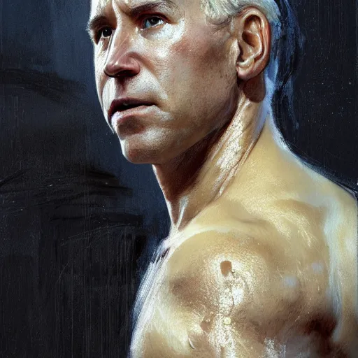 Image similar to detailed realistic cinematic wide shot of beautiful attractive young joe biden cyborg man wearing black bath robe slim face symettrical face clean skin black eyes black robe smooth, sharp focus, ultra realistic, spring light, painting by gaston bussiere, craig mullins, j. c. leyendecker