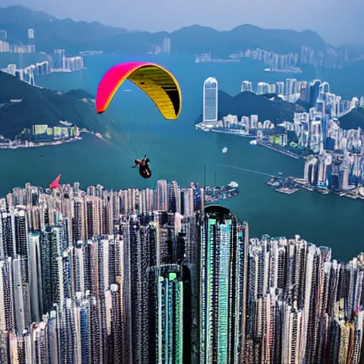 Image similar to sauron making paraglider above hong kong, fantasy