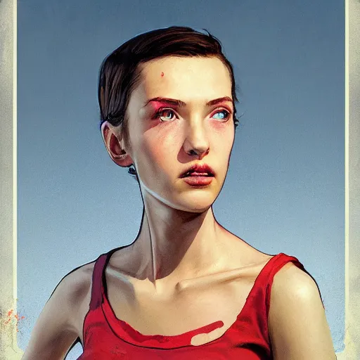 Image similar to portrait of a brunette thin teenager girl with blue eyes in fallout 4, light stubble with red shirt, praying to god ,digital art,photorealistoc,art by greg rutkowski,hyperdetailed,western comic style,comic,comic style,sharp lineart,professional lighting,deviantart,artstation,trevor henderson,rossdtaws,cinematic,dramatic