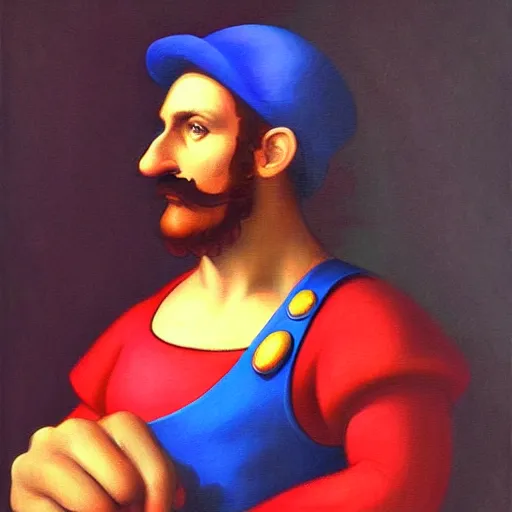 Image similar to a beautiful painted portrait of super mario renaissance painting by da vinci featured on artstation