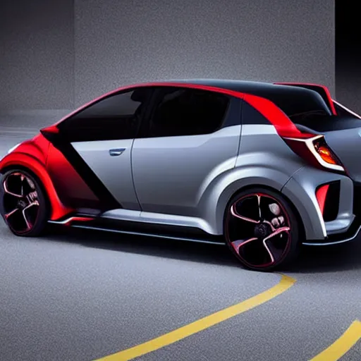 Image similar to mixed design between a honda civic type r and a peugeot 1 0 8, on road, 2 0 2 2 concept car, hyperrealistic