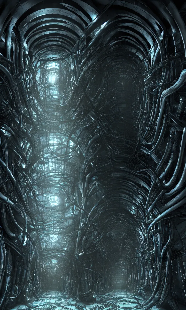 Image similar to sci-fi Prometheus biological corridor, biologic HR Giger style, Alien, Wide angle, featured in artstation, octane render, cinematic, elegant, intricate, 8k