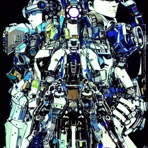 Image similar to the robot brothers orion and sirius, the ego and the id, the form and the function, the bird and the wolf, both were disconnected from the simulation by a human virus, game poster by yoji shinkawa