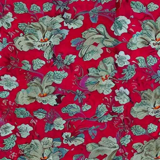 Image similar to floral crimson kimono, highly detailed, hyper intricate