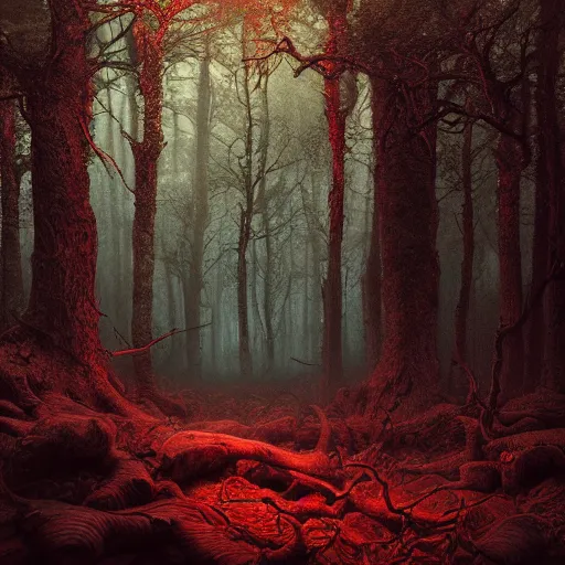 Prompt: photorealistic eerie forest of the eldritch best in the style of michael whelan and gustave dore. hyperdetailed photorealism, 1 0 8 megapixels, amazing depth, glowing rich colors, powerful imagery, psychedelic overtones, 3 d finalrender, 3 d shading, cinematic lighting, artstation concept art
