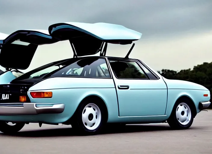 Prompt: photo still of a toyota corolla with open!!! gullwing doors!!! gullwing doors gullwing doors!!!, 8 k, 5 2 mm f 1 2