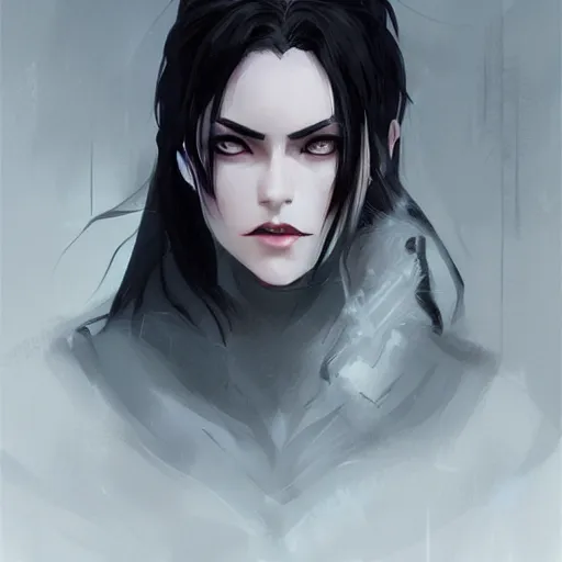 Image similar to female human vampire witch in the style of greg rutkowski, makoto shinkai, trending on artstation, character design, concept art, pretty face, highly detailed, long black hair, portrait, digital art