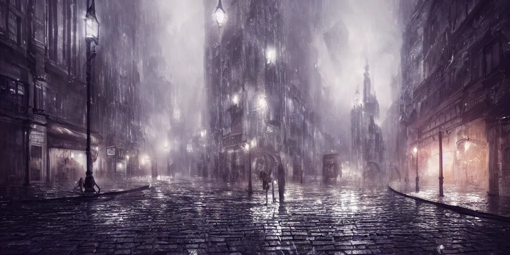 Image similar to a cold and melancholic city in a dark cavern, rainy and gloomy atmosphere, fantasy digital art, octane render, beautiful composition, trending on artstation, award - winning photograph, masterpiece