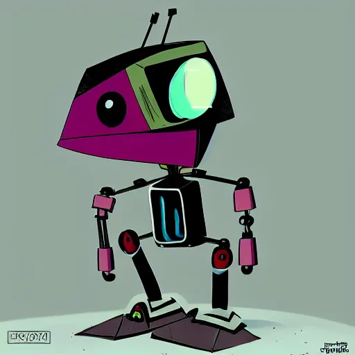 Prompt: tak from invader zim tv show building robot mimi on planet dirt