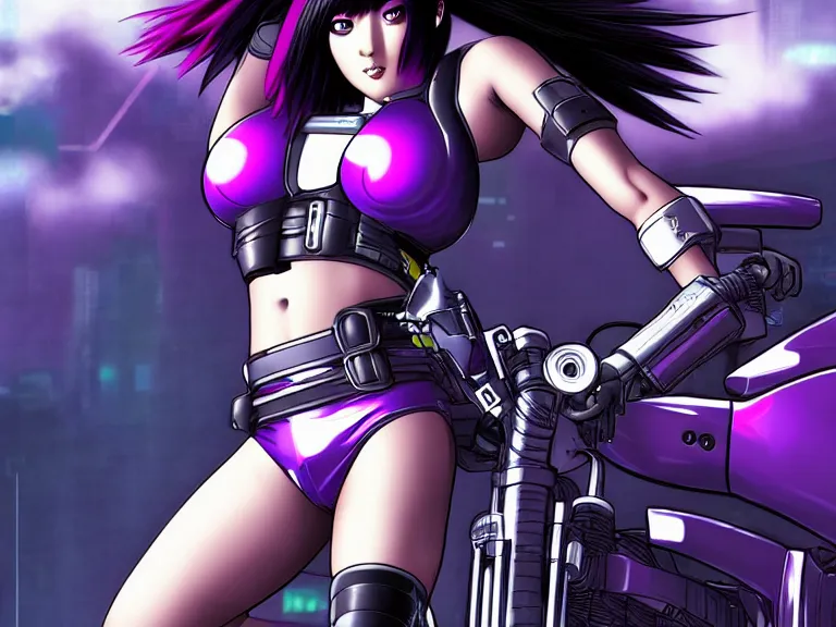 Image similar to motoko kusanagi riding a cyberpunk vehicle in a grungy cyberpunk megacity, bosozoku gang war, cyberpunk vaporwave, by phil jimenez, artgerm, sola digital arts, anti aliasing, raytracing