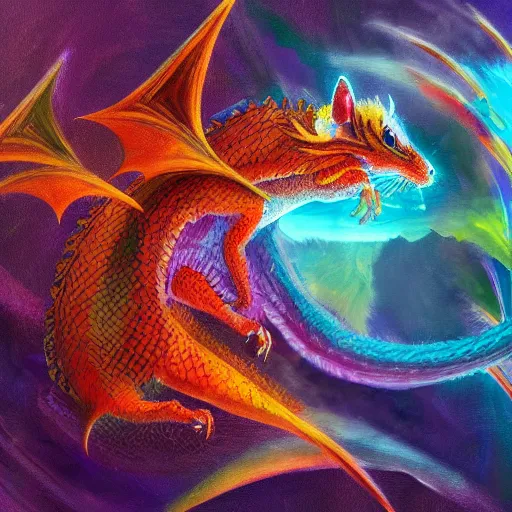 Image similar to an oilpainting of a psychedelic hamster dragon hybrid, hd, artstation, digital art, 4k, 8k