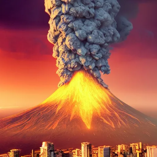 Prompt: a volcano erupting in the middle of auckalnd city movie poster for new movie City of burns, fantasy, hyper detailed, futuristic, technology, cinematic atmosphere, arnold render, trending on artstation, cgsociety