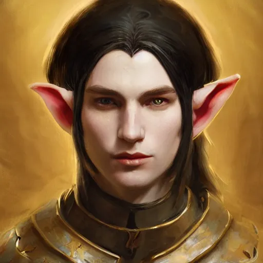 Prompt: portrait of a attractive male elf with pale skin and long black hair, medieval, character design, armor, painting by wlop, nixeu and greg rutkowski, beautiful, semirealism, artstation, octane render, sharpness, 8 k, golden ratio