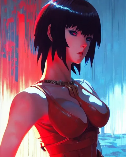 Image similar to ares in arena of blood | | very very anime!!!, fine - face, audrey plaza, realistic shaded perfect face, fine details. anime. realistic shaded lighting poster by ilya kuvshinov katsuhiro otomo ghost - in - the - shell, magali villeneuve, artgerm, jeremy lipkin and michael garmash and rob rey