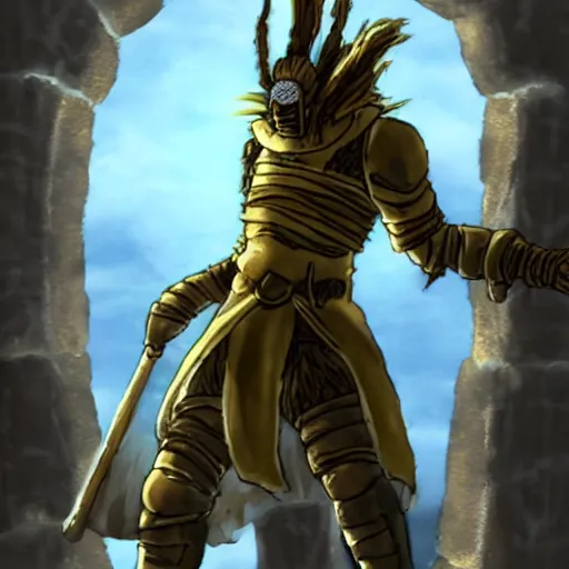 Image similar to solaire from dark souls with dreadlocks