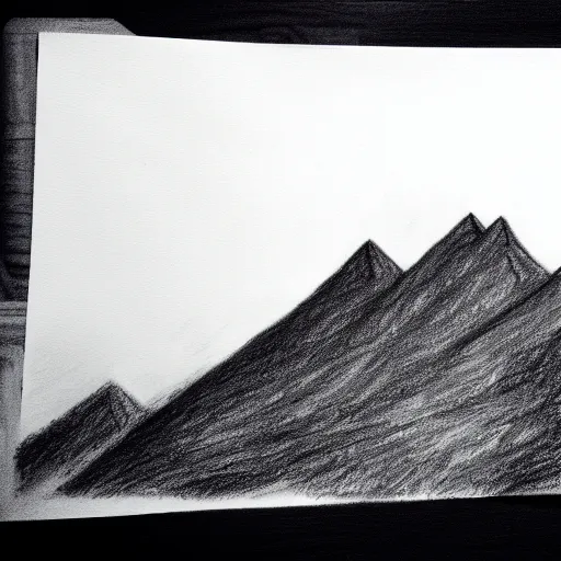 Image similar to charcoal pencil sketch of mountains, lower third, high contrast, black and white