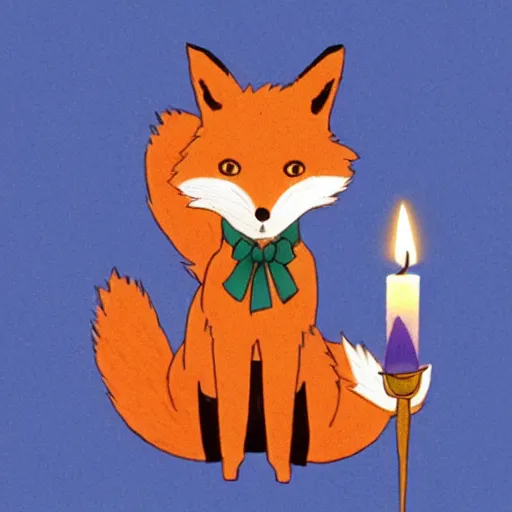 Image similar to a fox with a candle by studio ghibli