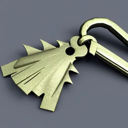 Image similar to a metal key for the cage, 3d game object , has shape of the dragon, no background, rpg game inventory item, low poly