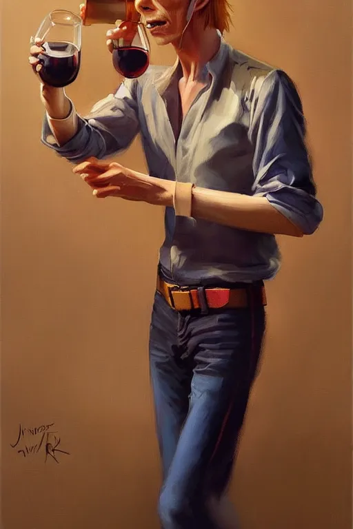 Image similar to david bowie 1 9 7 3 working in a winery, animation pixar style, by magali villeneuve, artgerm, jeremy lipkin and michael garmash, rob rey and kentaro miura style, golden ratio, trending on art station