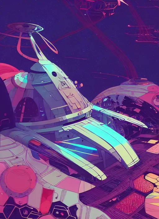 Prompt: spaceship, artstation winner by victo ngai, kilian eng and by jake parker, by conrad roset, swirly vibrant color lines, winning award masterpiece, fantastically gaudy, aesthetic octane render, 8 k hd resolution