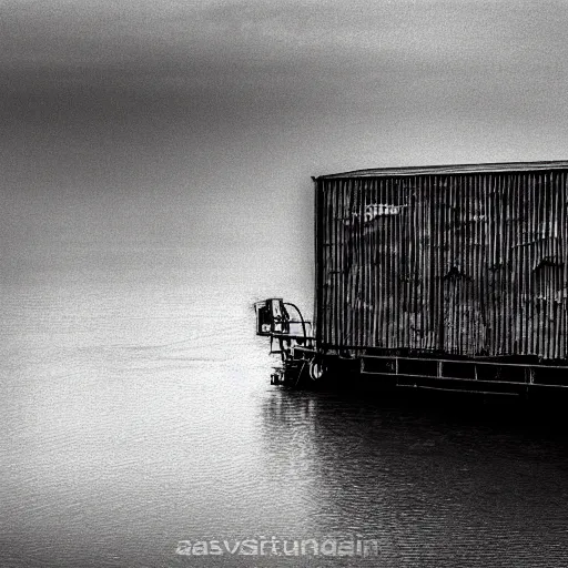 Image similar to moody boxcar, aquatic, by salvador dali, low light, dystopian