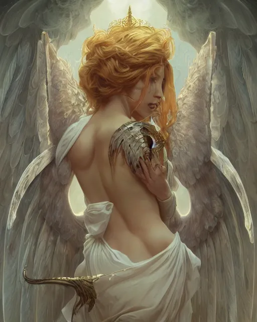 Prompt: portrait of an female fallen angel, d & d, fantasy, intricate, elegant, highly detailed, digital painting, artstation, concept art, smooth, sharp focus, illustration, art by artgerm and greg rutkowski and alphonse mucha