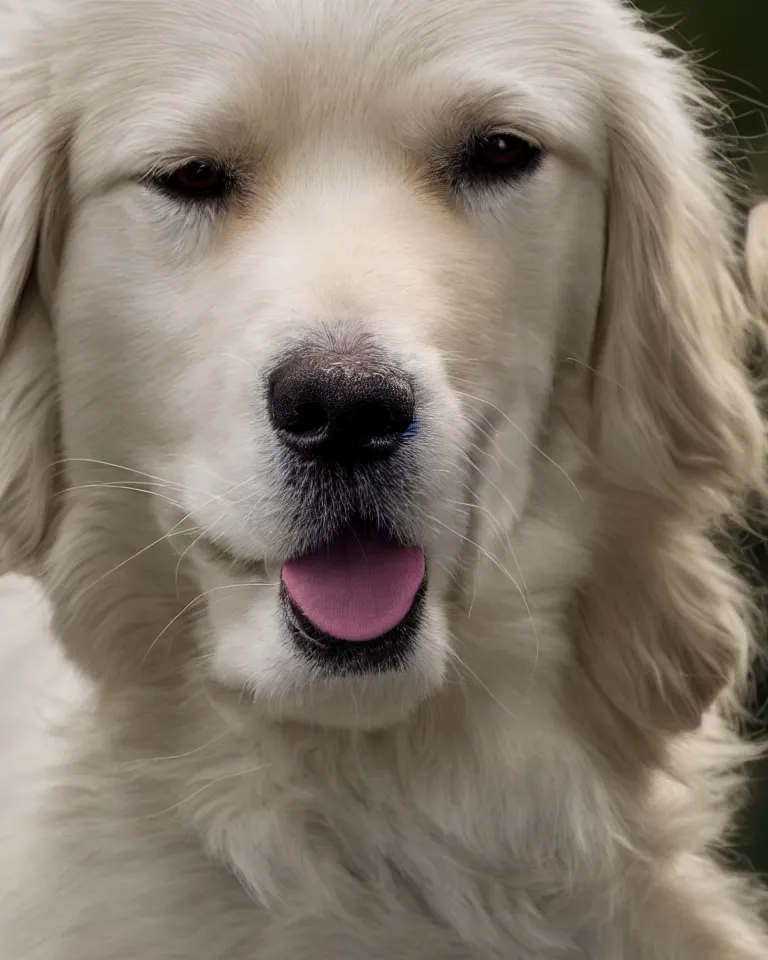 Image similar to 4K HD, high detail photograph, shot with Sigma f/ 4.2 , 250 mm sharp lens, shallow depth of field, subject= White golden retriever, consistent, high detailed light refraction, high level texture render