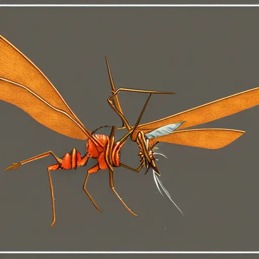 Image similar to beautiful mosquito with dragon wings and tail | macro | trending on artstation