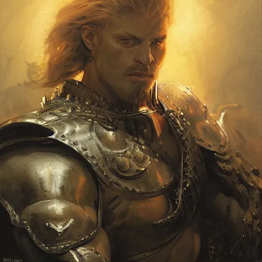 Image similar to handsome portrait of a dragoon guy bodybuilder posing, radiant light, caustics, war hero, bloodborne, by gaston bussiere, bayard wu, greg rutkowski, giger, maxim verehin