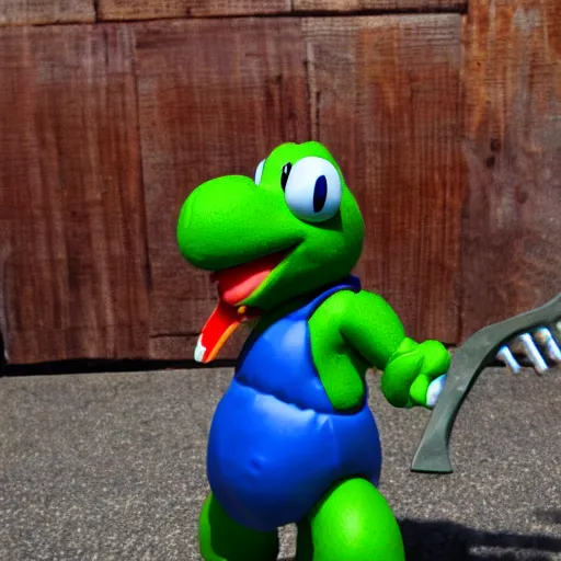 Image similar to Yoshi with a battleaxe