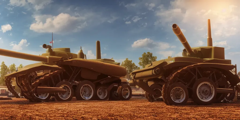 Prompt: a cute little tractor pulling a huge military tank, highly detailed, photorealistic portrait, bright studio setting, studio lighting, crisp quality and light reflections, unreal engine 5 quality render