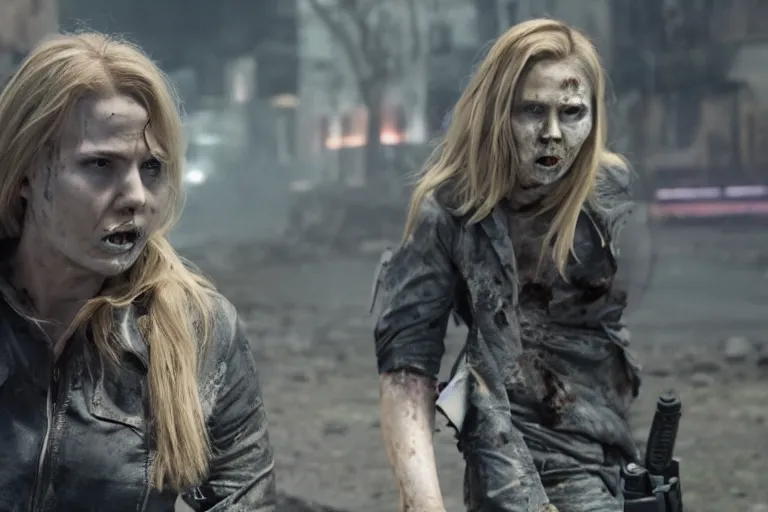 Image similar to film still of zombie zombie Sharon Carter as a zombie in new avengers movie, 4k