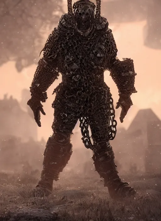 Image similar to а fantasy Proto-Slavic mythology, zombie in chain mail armor inspired blizzard games, full body, detailed and realistic, 4k, trending on artstation, octane render