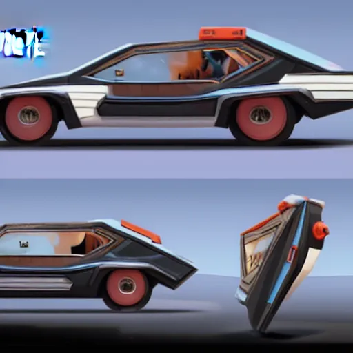 Image similar to Fortnite art style retrofuture car concept