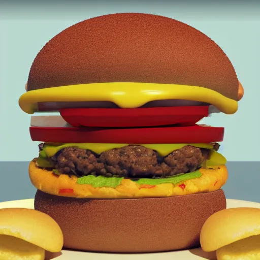 Image similar to blender render of cheeseburger with 3 0 patties