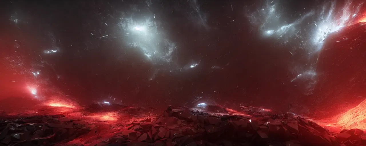 Image similar to a dark epic swirling galaxy, dark scifi, unreal engine, octane render, volumetric lighting