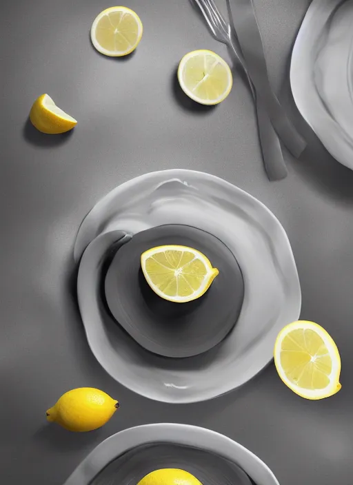 Image similar to when life give you only lemons, just sell them, lol, just do it, photorealistic, canon r 3, high fashion photography, elegant, luxury and elite, symmetry, octane render, unreal engine, solid dark grey background, dramatic lights