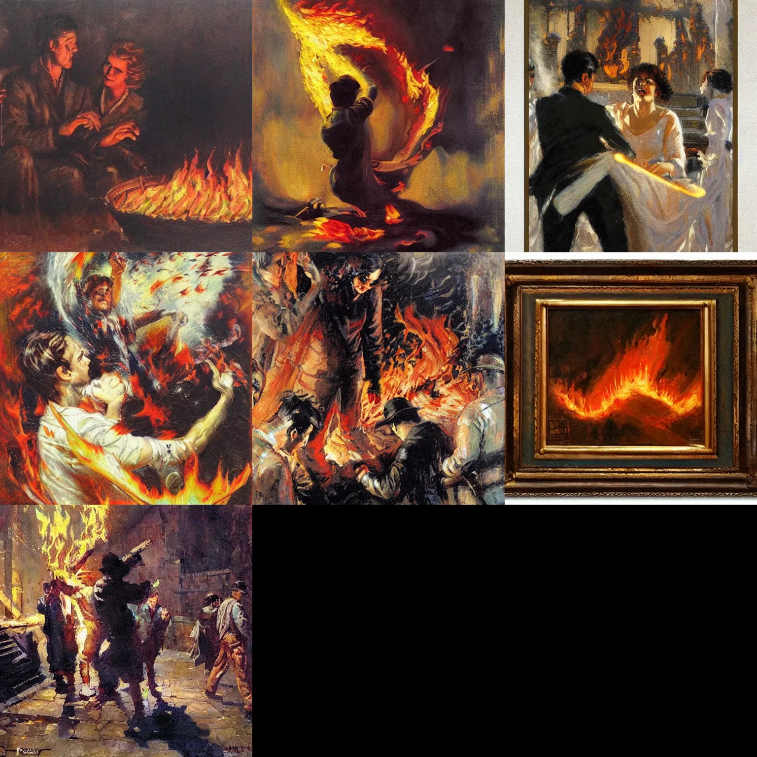 Image similar to fire by dean cornwell, no people