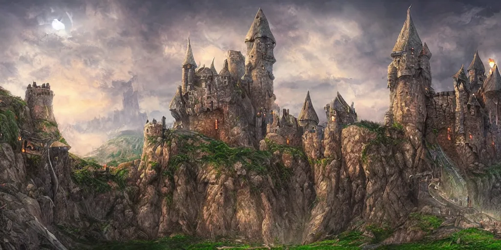 Prompt: A stunning fortress ran by dwarves, medieval style, digital art, masterpiece