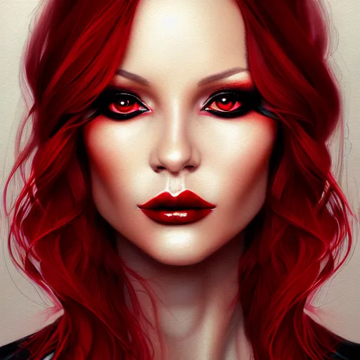 Image similar to a realistic illustration portrait of a beautiful aidrafox with curly black and red hair, black eyeliner, trending on artstation, hyper - realistic lighting, intricate, ross tran