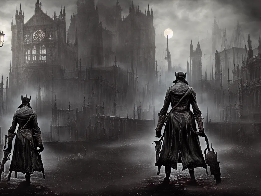 Image similar to bloodborne 2, dark, nighttime, victorian england style, horror, grotesque, serene, haunting, heavy atmosphere, claustrophobic, insanity, High Definition detail, 8K