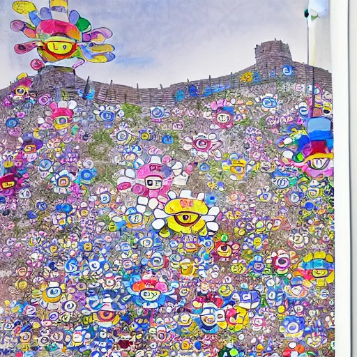 Image similar to a illustration of the great wall of china, in a notebook, takashi murakami inspired, notebook paper, highly detailed, beautiful sketch drawing