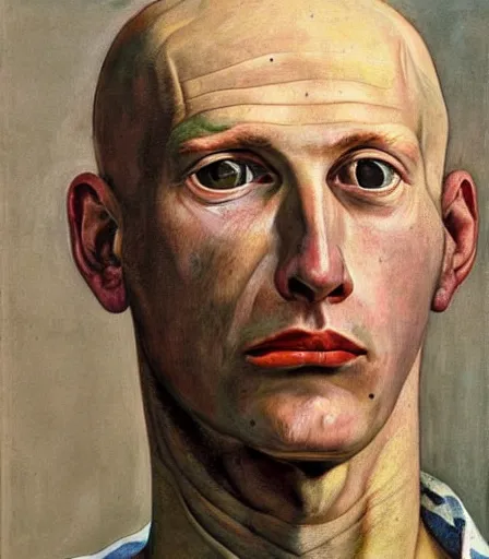 Image similar to a high quality, high detail, portrait of an attractive non - binary bald person by lucian freud