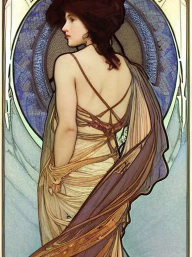 Image similar to a beautiful painting of a lady by Alphonse Mucha and by Mark Brooks and by john william waterhouse and by arthur rackham, Art Nouveau, Neo-Gothic, gothic, award winning painting, hyperdetailed, detailed