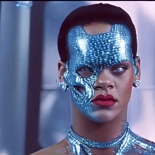 Image similar to rihanna as the t 1 0 0 0, liquid metal form in terminator 2 : judgment day ( 1 9 9 1 ), 8 k wide shot