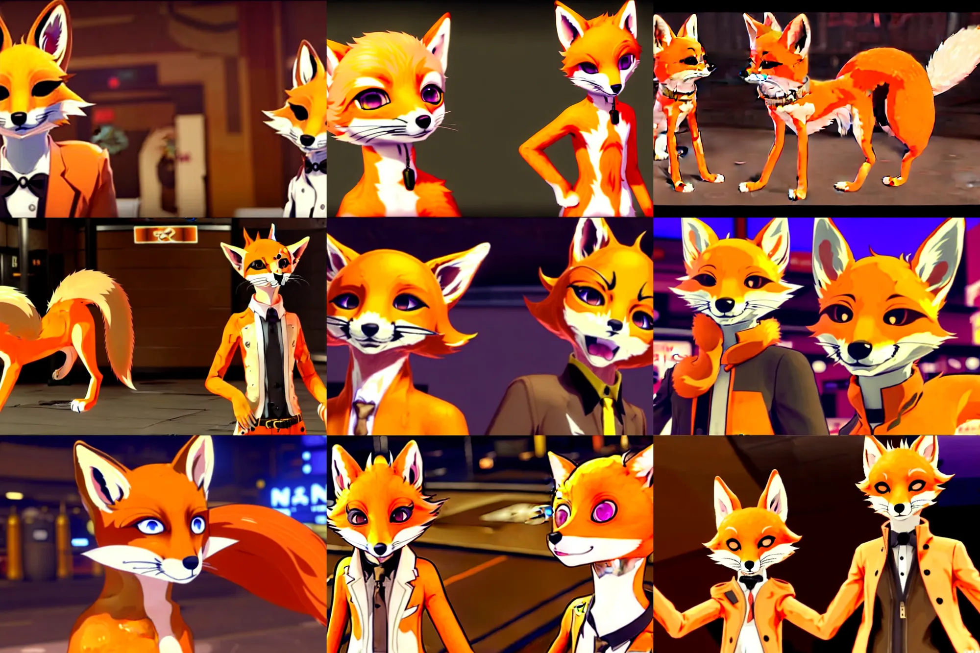 Image similar to a furry male sand - colored tan fox fursona ( has orange hair ), in the persona 5 : royal ( by atlus ) video game casino level