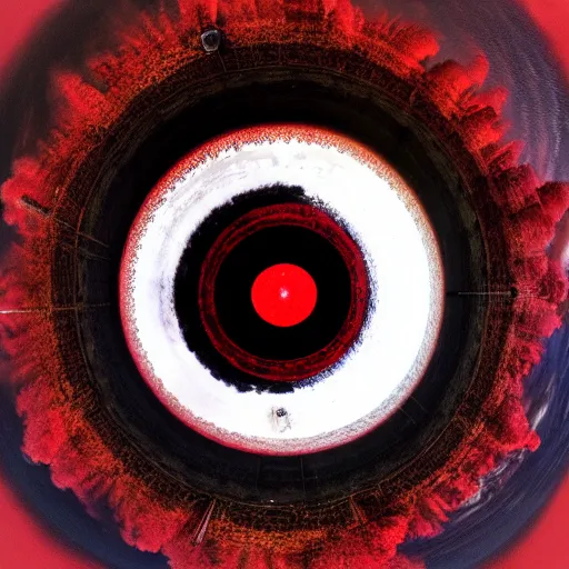 Image similar to tiny planet, crimson-black, dripping honey