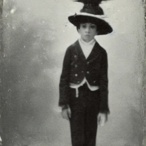 Image similar to a daguerrotype photo of luffy cosplayer, very early film stock, 1 8 0 0 s, vintage