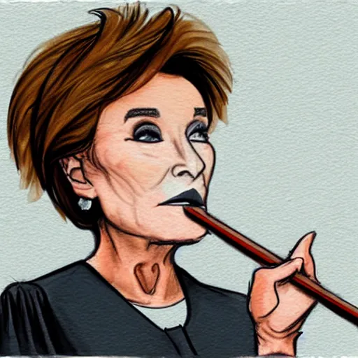 Image similar to judge judy vaping. courtroom sketch